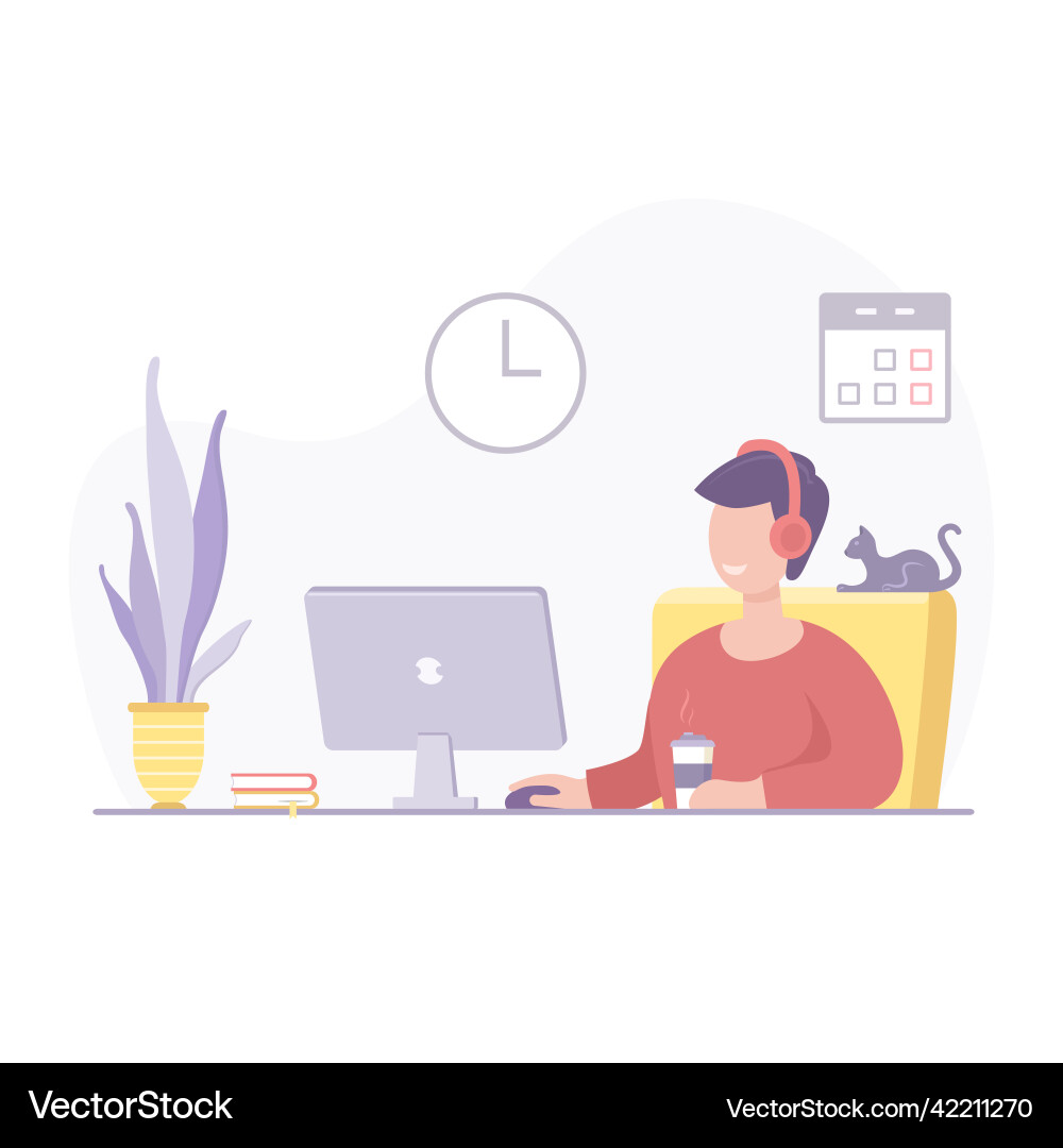 Man working on a computer flat design Man working on a computer flat design vector image