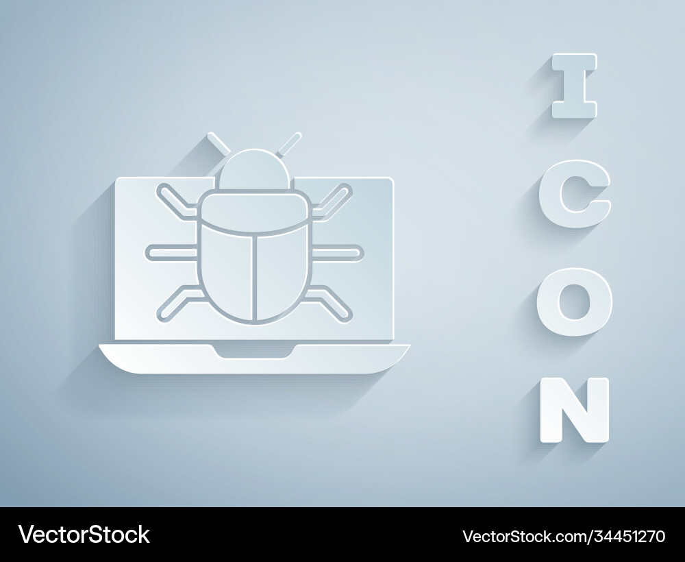 Paper cut system bug on monitor icon isolated Paper cut system bug on monitor icon isolated vector image