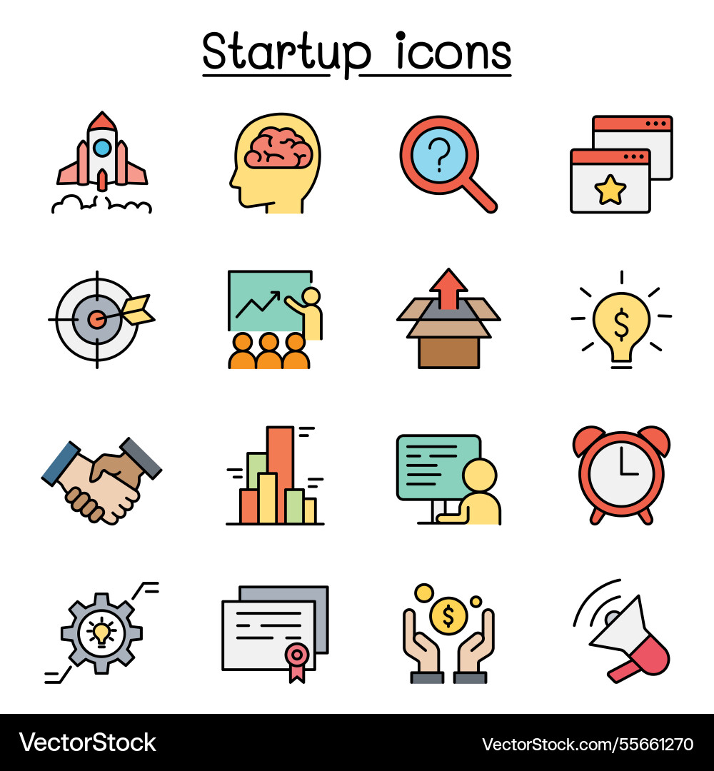 Startup icon set in color line style Startup icon set in color line style vector image