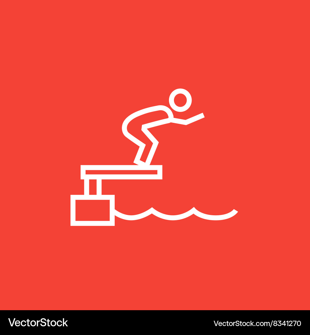 Swimmer jumping from starting block in pool line vector image