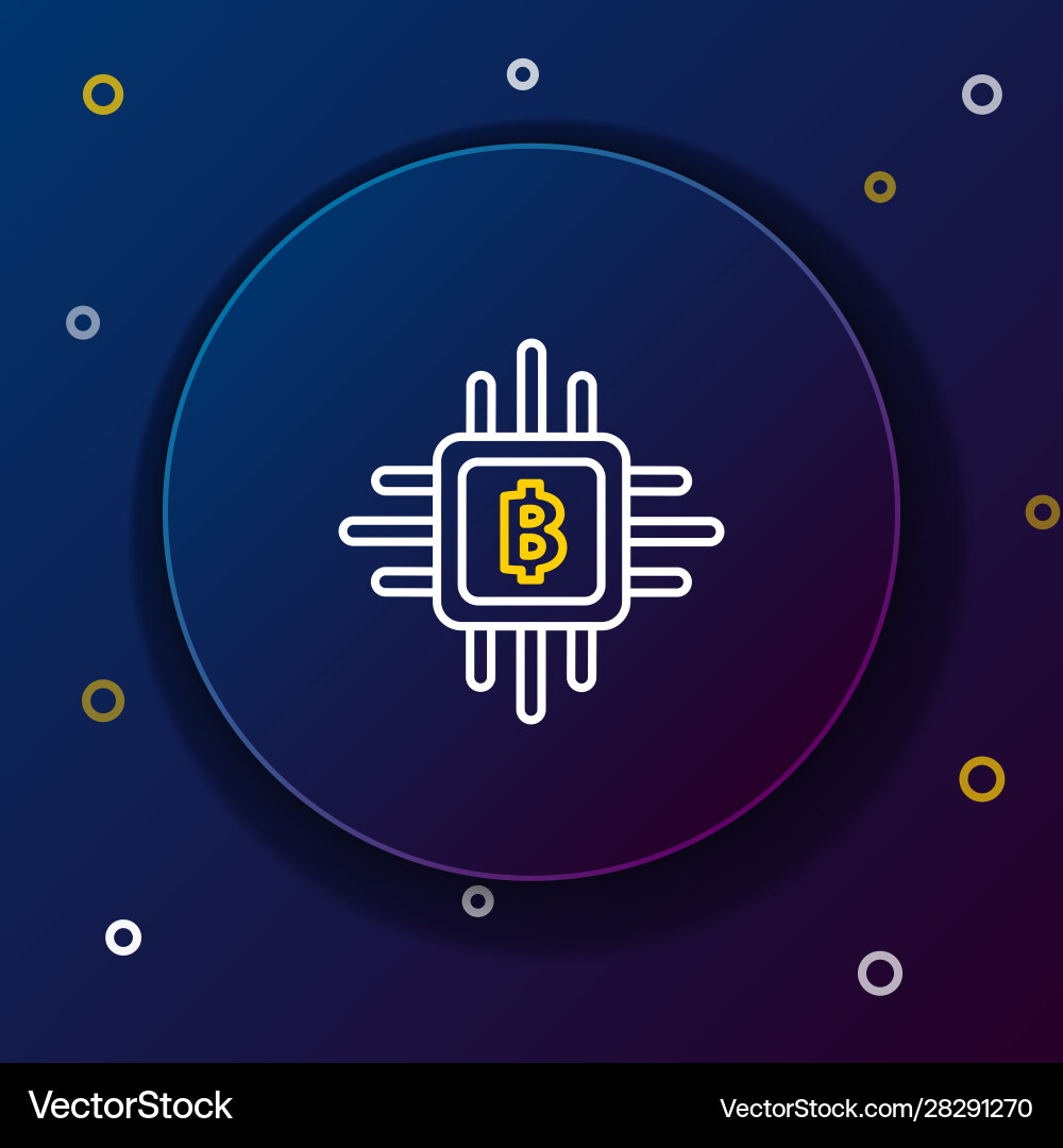 White and yellow line cpu mining farm icon on dark Vector Image