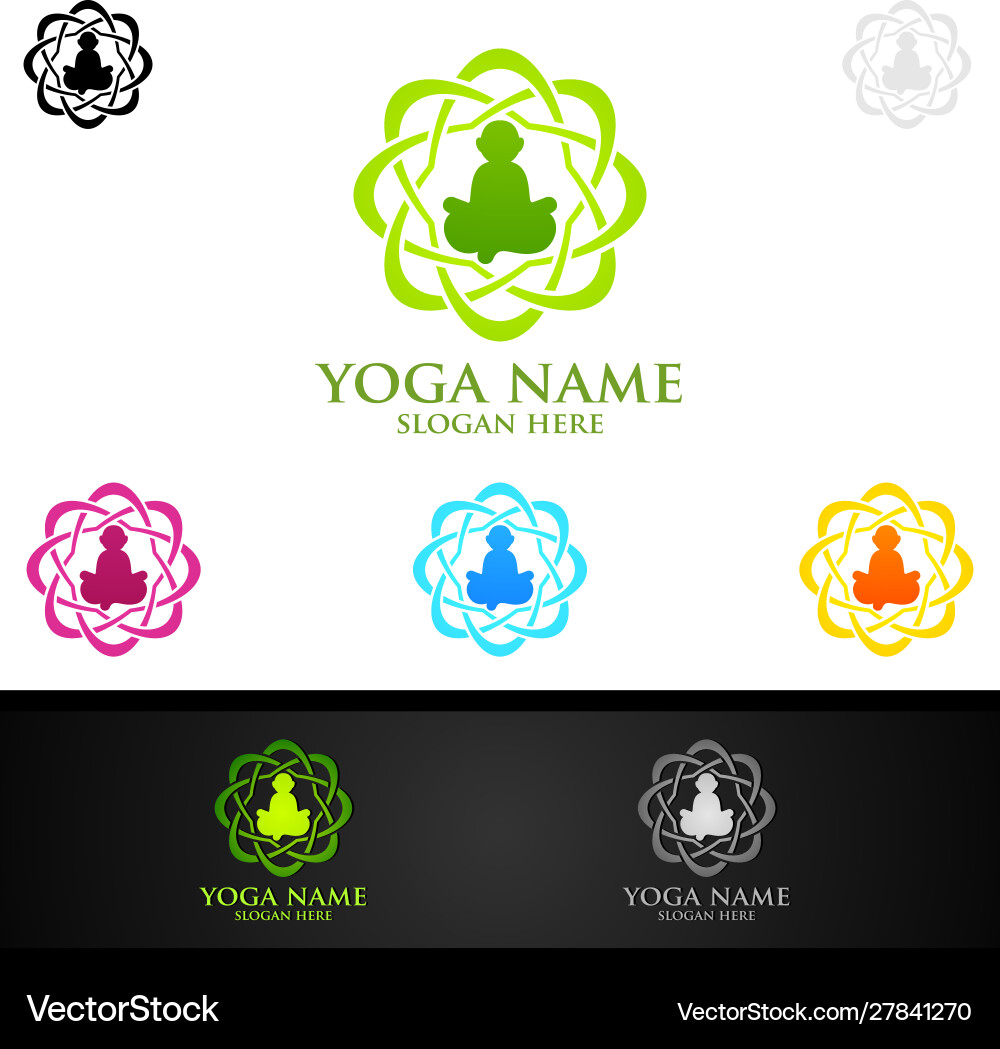 Yoga and lotus flower logo with health spa Vector Image