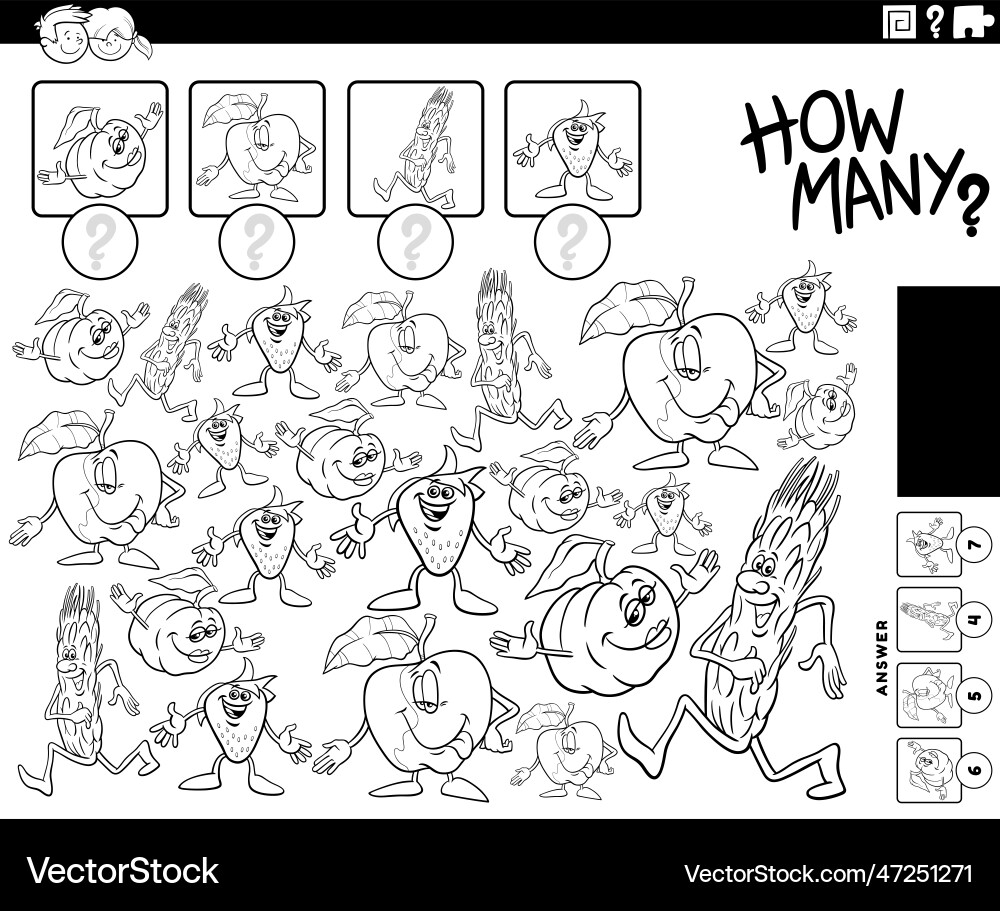 How many cartoon robots counting game coloring How many cartoon robots counting game coloring Vector Image