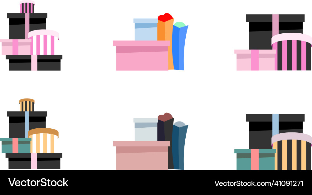 Luxury shopping boxes flat color objects set Luxury shopping boxes flat color objects set vector image