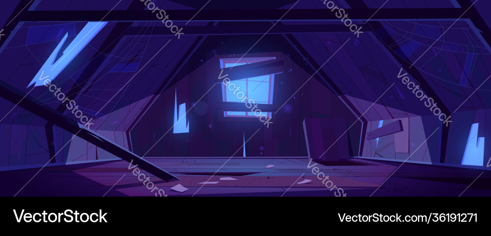 Old attic in abandoned house at night Old attic in abandoned house at night vector image