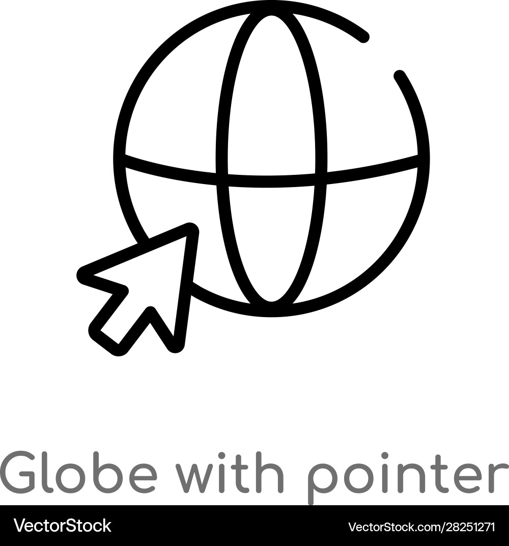 Outline globe with pointer icon isolated black vector image