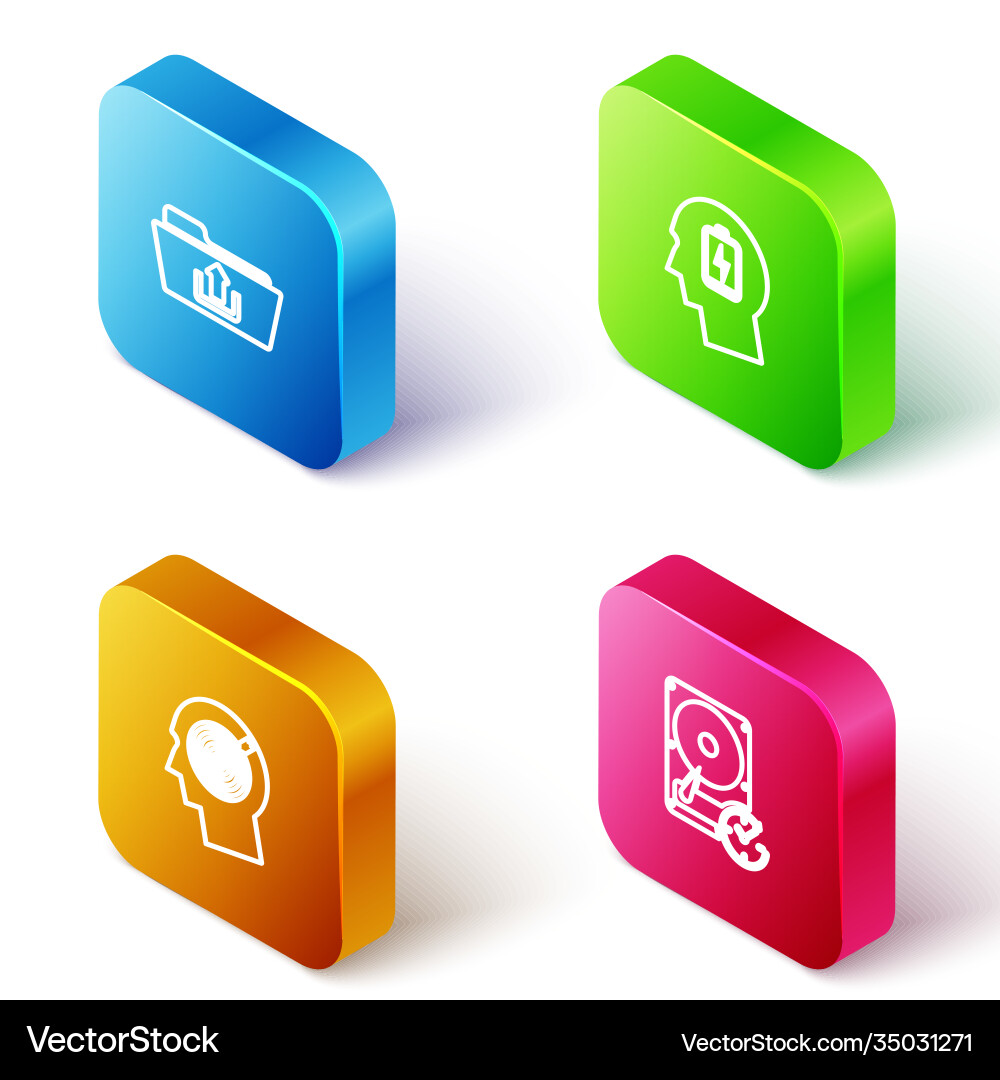 Set isometric line folder upload head with low Set isometric line folder upload head with low vector image