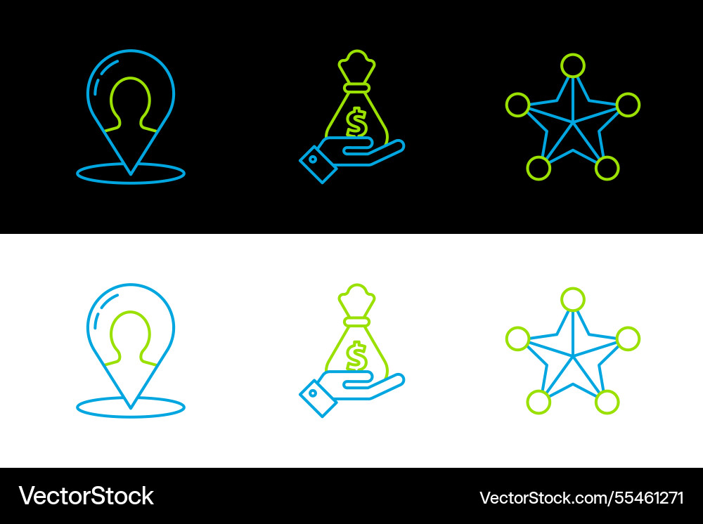 Set line hexagram sheriff map marker Set line hexagram sheriff map marker vector image