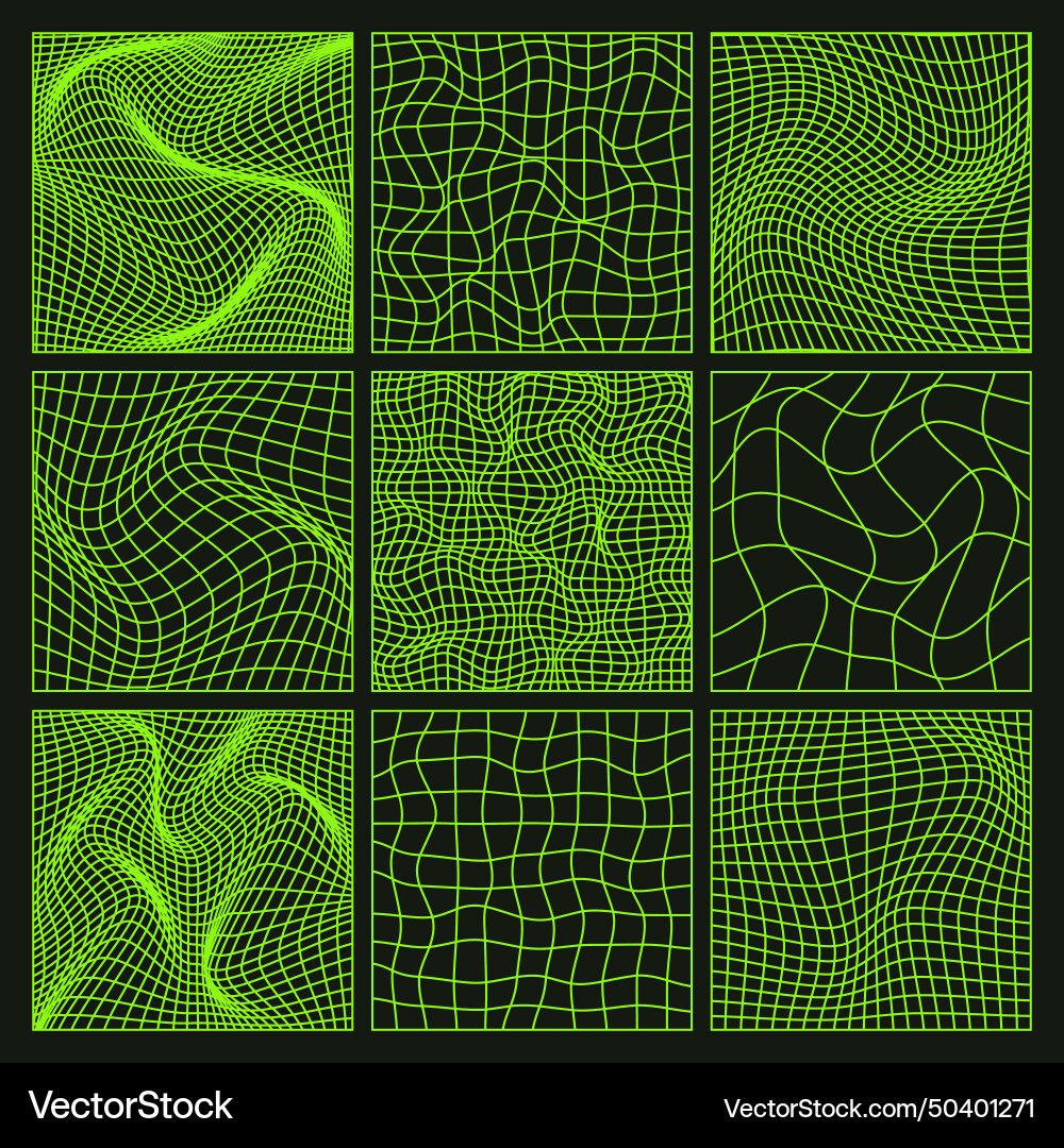 Wireframe shapes lined perspective mesh 3d grid vector image
