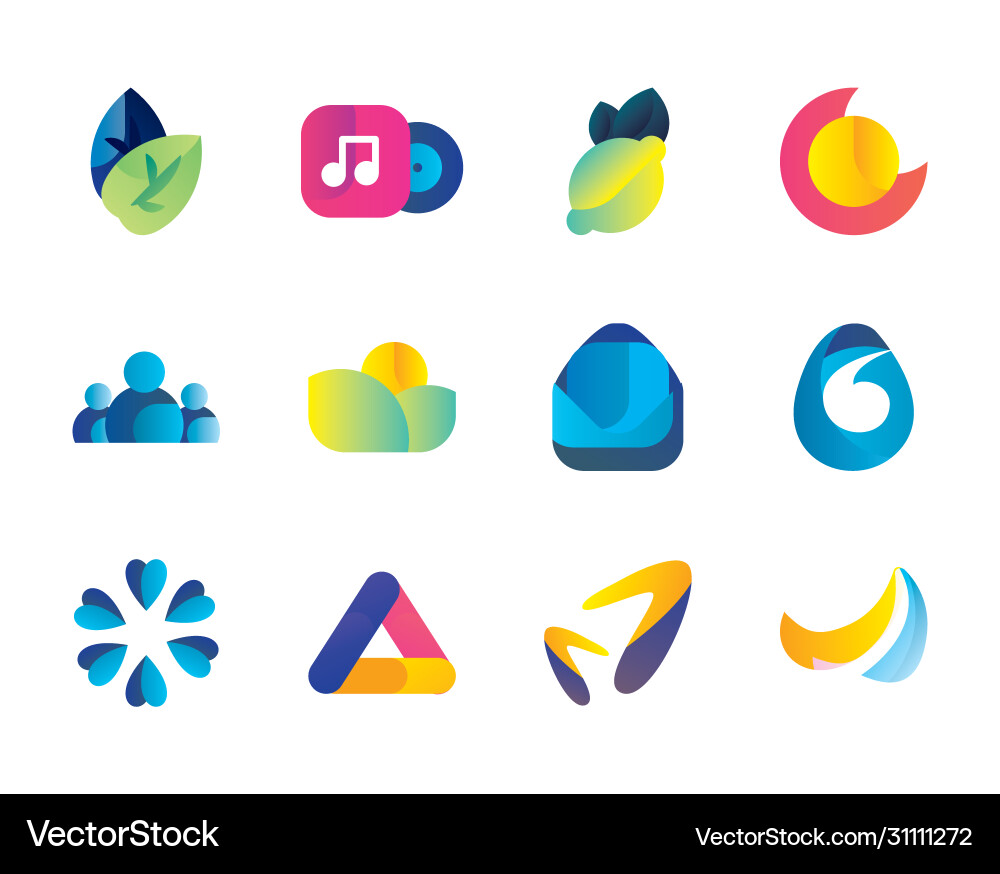 Abstract shapes gradient style icon set vector image