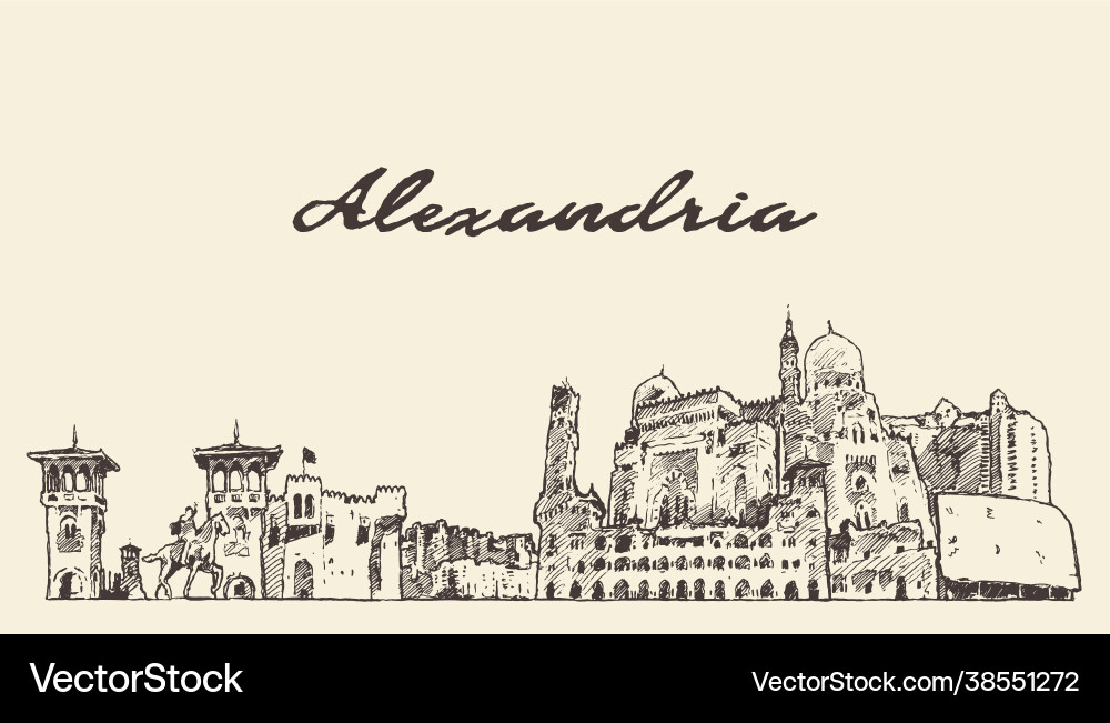 Alexandria skyline egypt hand drawn sketch Alexandria skyline egypt hand drawn sketch vector image