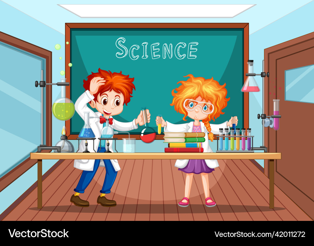Classroom scene with scientist doing experiment vector image