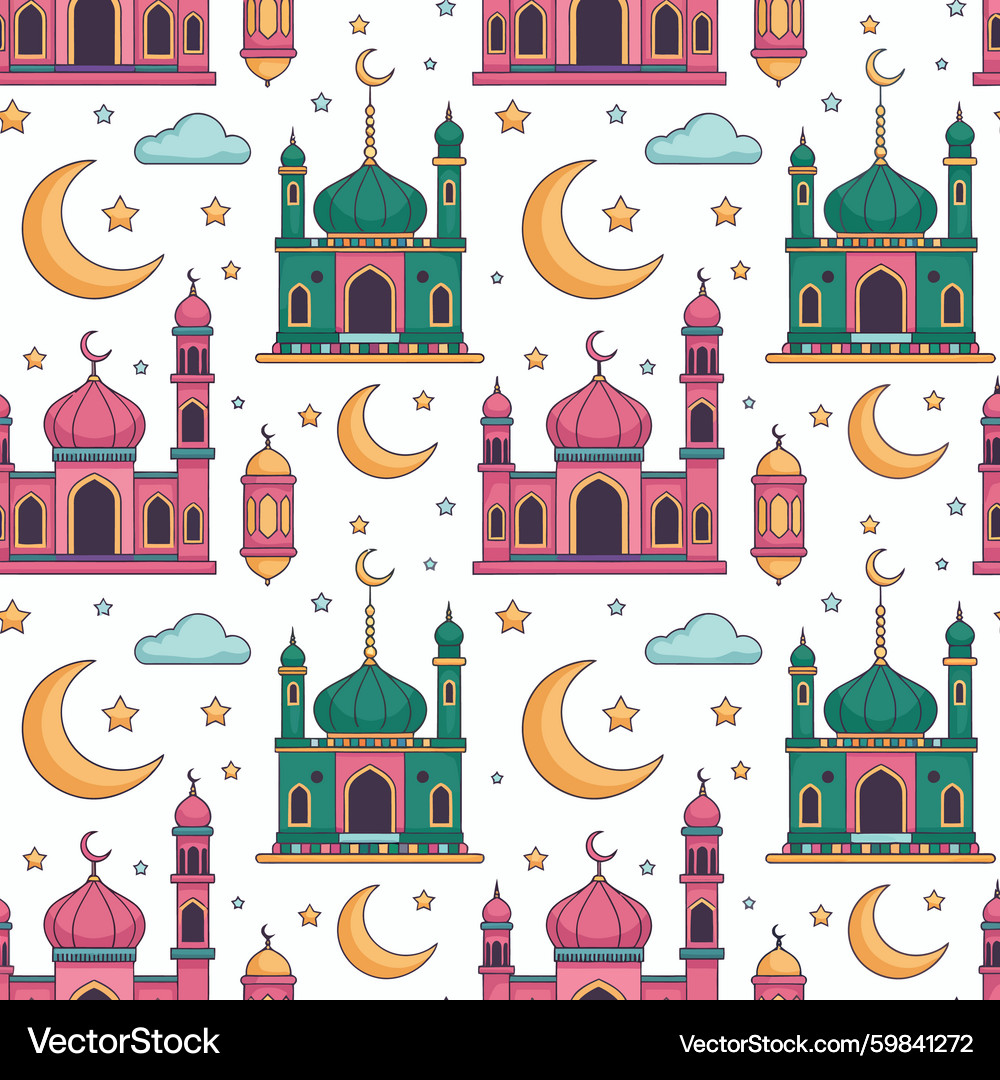 Mosque Building Vector Pattern Colorful Islamic Mosque Pattern – Royalty-Free Vector | VectorStock