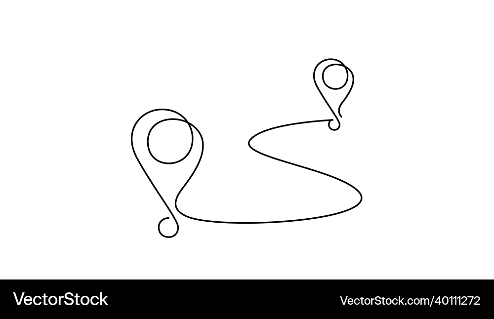 Continuous one line drawing of path and location Continuous one line drawing of path and location vector image