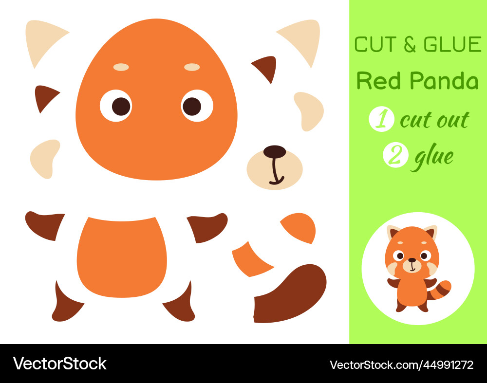 Cut and glue paper little red panda kids crafts Cut and glue paper little red panda kids crafts vector image