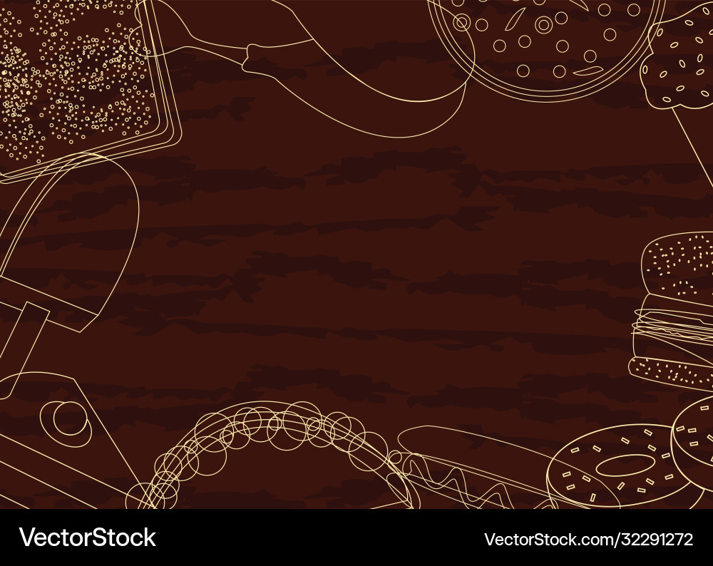 Dark background with food items border for menu Vector Image