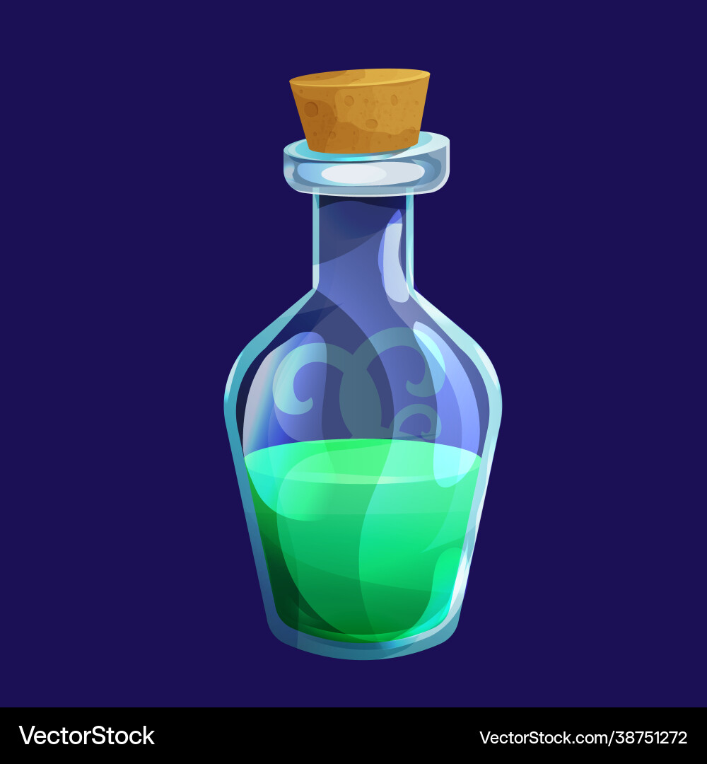 Magic bottle with liquid potion elixir lab game Magic bottle with liquid potion elixir lab game vector image