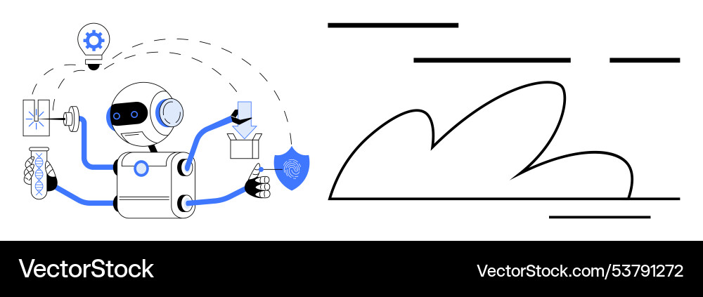 Robot performing multiple tasks with technology vector image