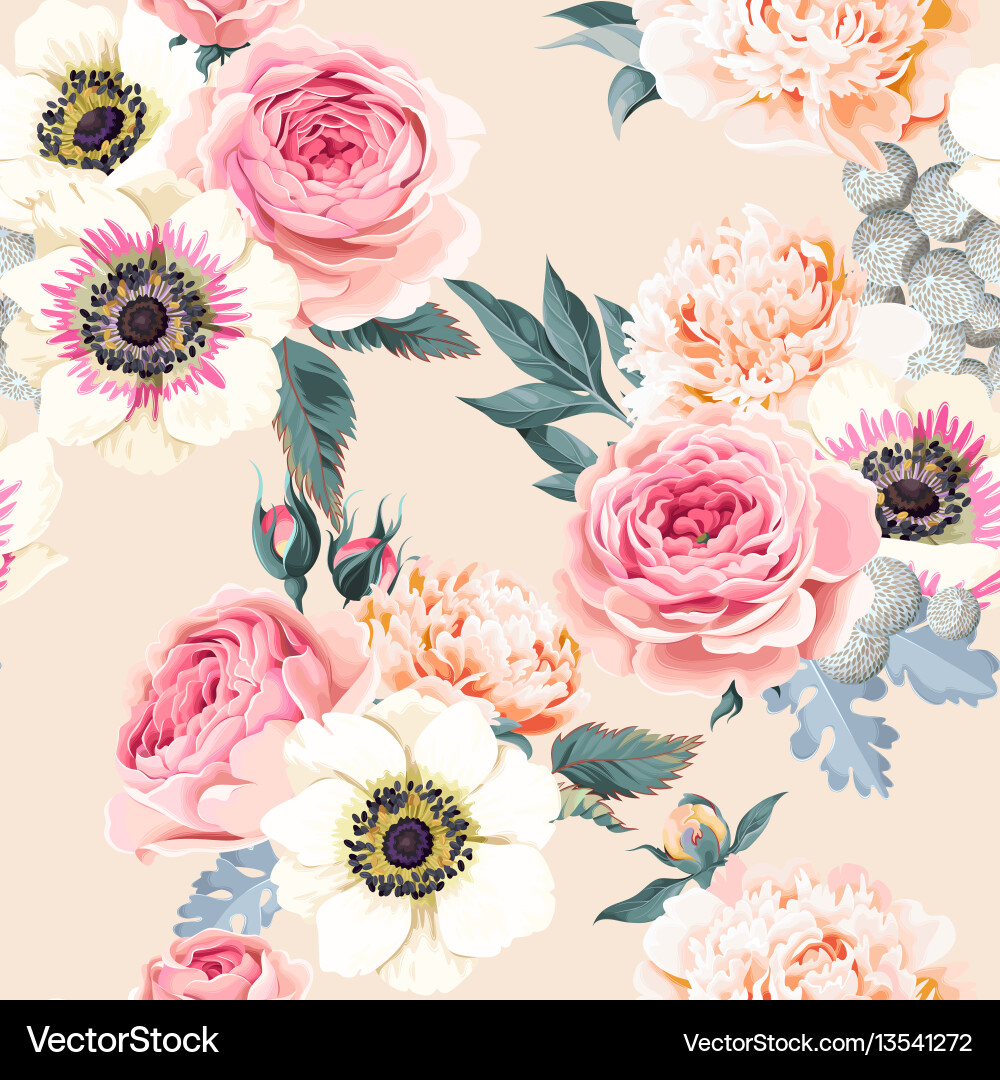 Romantic Floral Seamless Pattern vector image