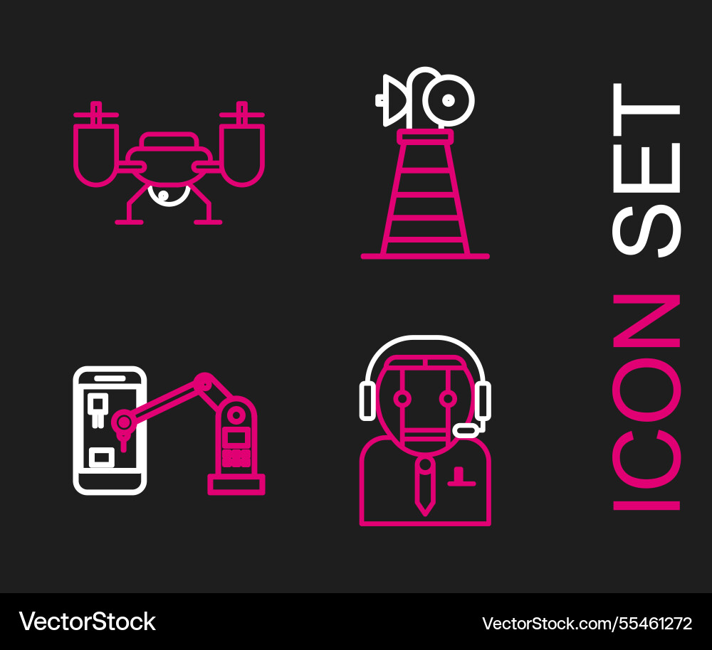 Set line worker robot industrial machine robotic Set line worker robot industrial machine robotic vector image