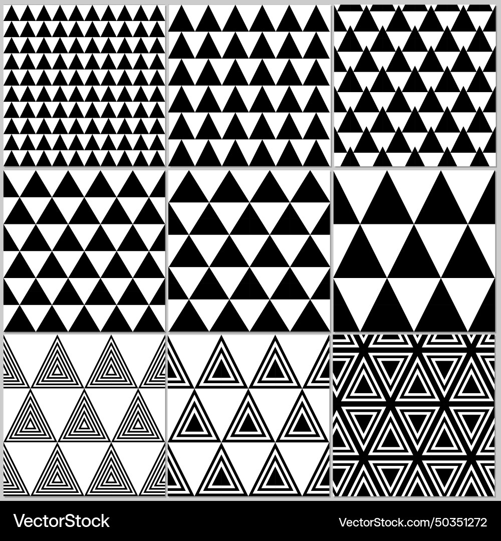 Set of 9 triangle seamless geometric pattern Vector Image