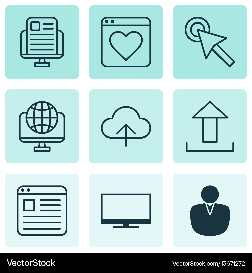 Set of 9 world wide web icons includes cursor tap Set of 9 world wide web icons includes cursor tap vector image