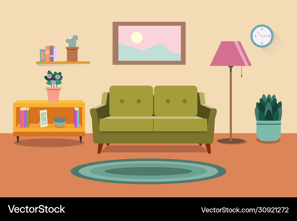 Wohnzimmer Innenmöbel Sofa Bücherregal Wohnzimmer Innenmöbel Sofa Bücherregal vektorbild