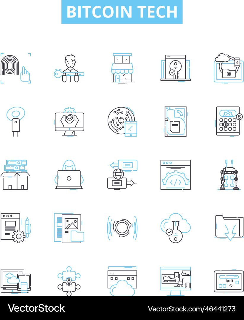 Bitcoin tech line icons set Bitcoin tech line icons set vector image