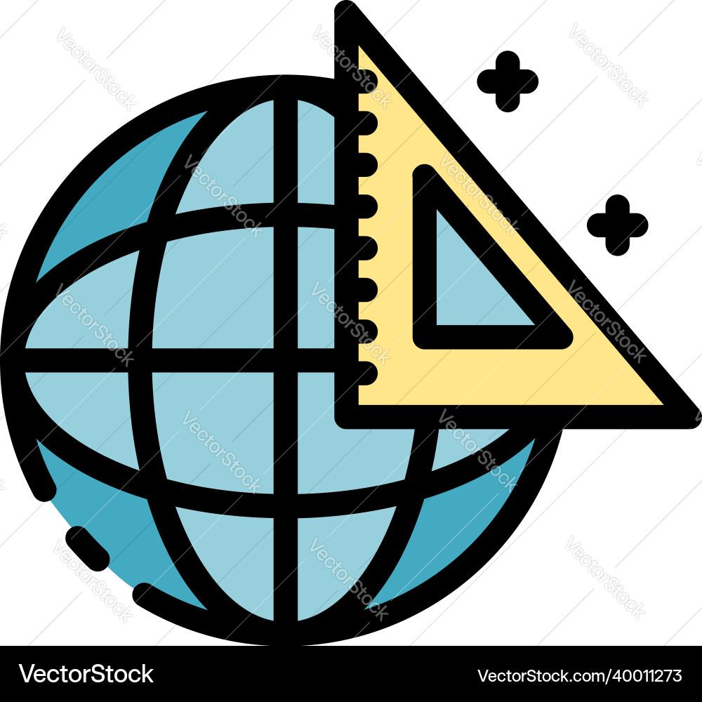 Globe and triangular ruler icon color outline Globe and triangular ruler icon color outline Vector Image