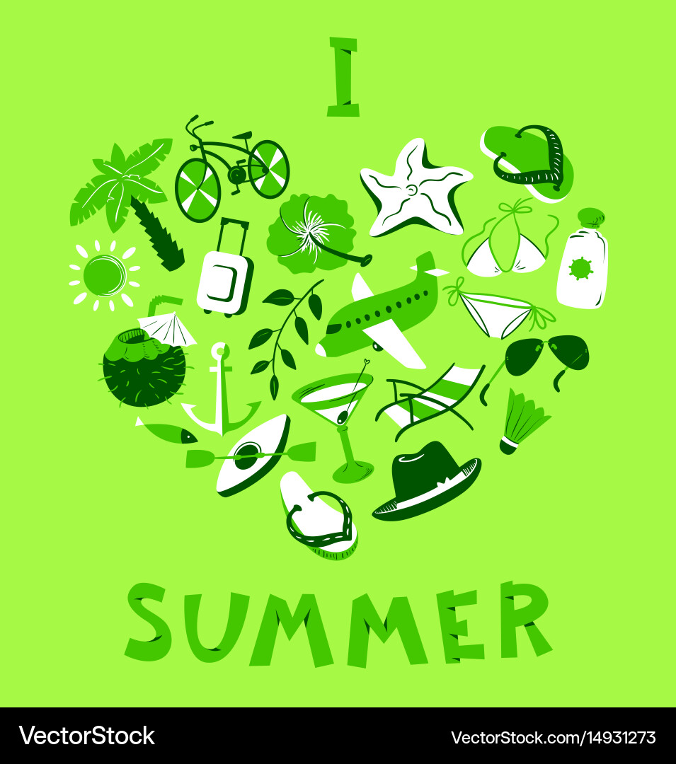 Heart shape with summer objects beach items Vector Image