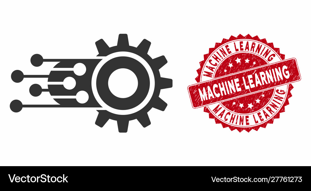 Machine Learning Icon - Scratched Stamp vector image