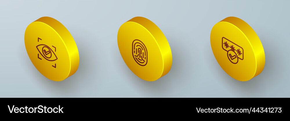Set isometric line eye scan fingerprint Set isometric line eye scan fingerprint vector image