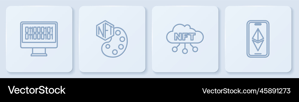 Set line binary code nft cloud digital crypto Set line binary code nft cloud digital crypto vector image