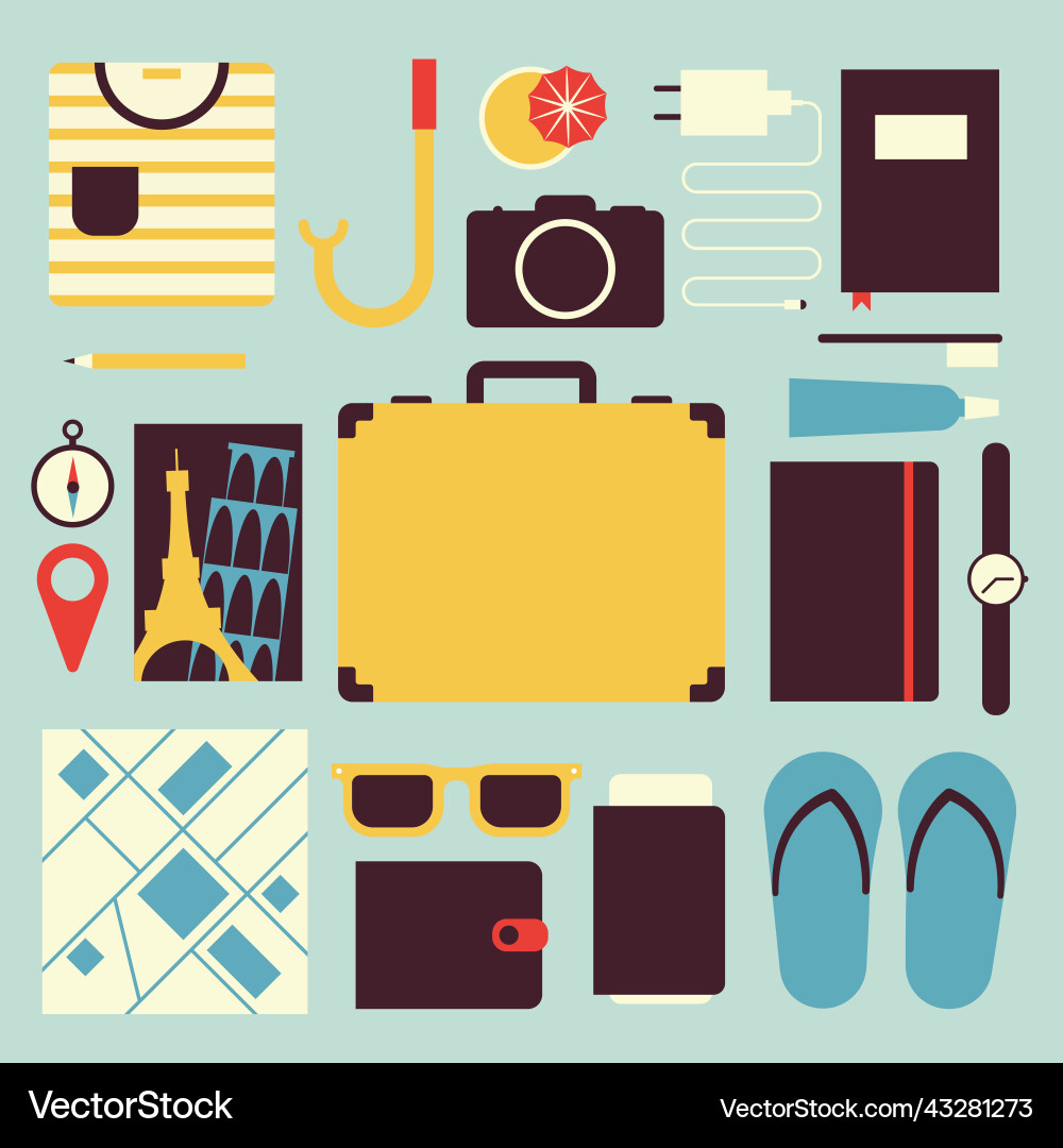 Travel flat objects set Travel flat objects set Vector Image
