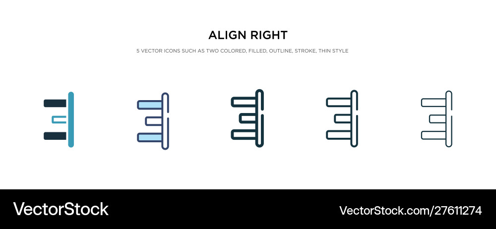 Align right icon in different style two colored vector image