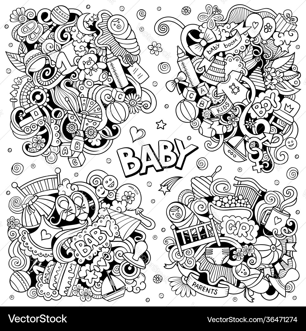 Baby Cartoon Doodle Designs Set Baby Cartoon Doodle Designs Set vektorbild