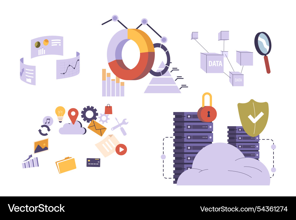 Digital data base cloud storage and distribution Digital data base cloud storage and distribution vector image