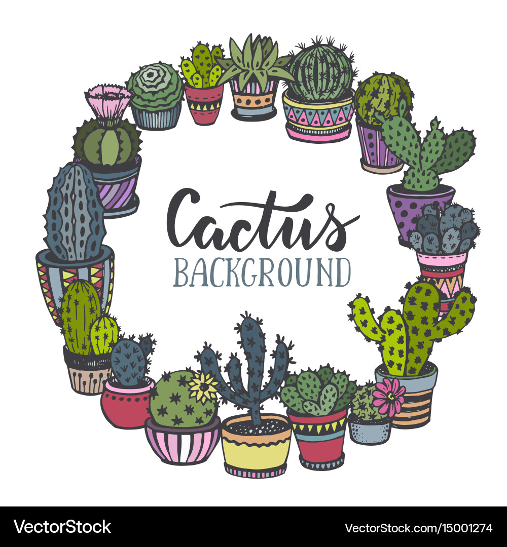 Frame with hand drawn cactus in sketch style Vector Image