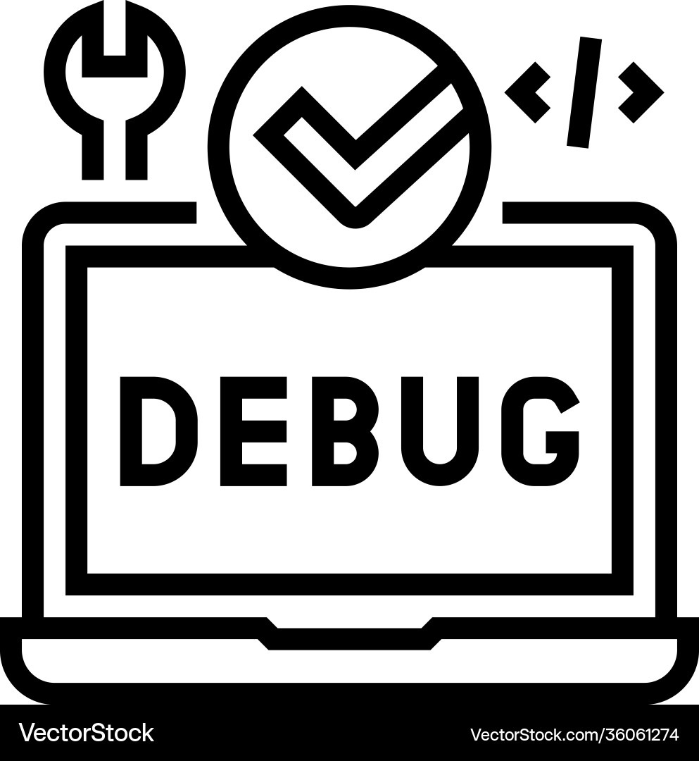 Laptop debug fixed line icon Laptop debug fixed line icon vector image