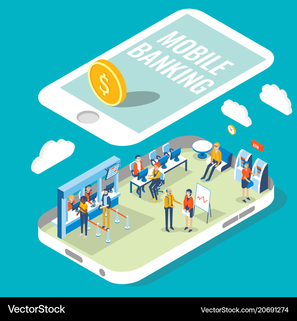 Mobile Banking Isometric Flat Vector Image