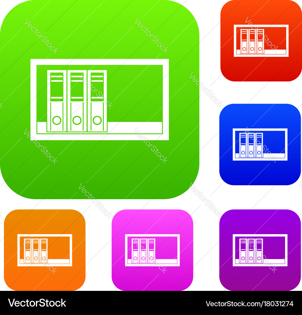 Office folders on the shelf set color collection vector image