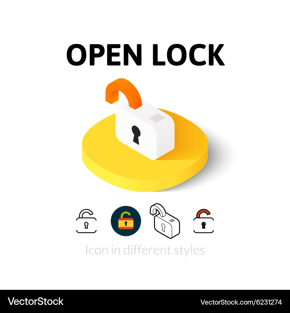 Open lock icon in different style Vector Image