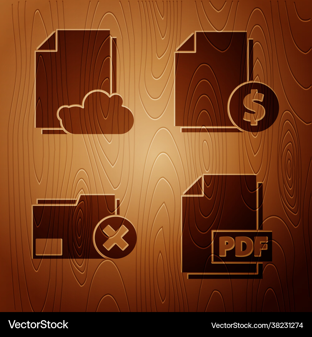 Set pdf file document cloud storage text Set pdf file document cloud storage text vector image