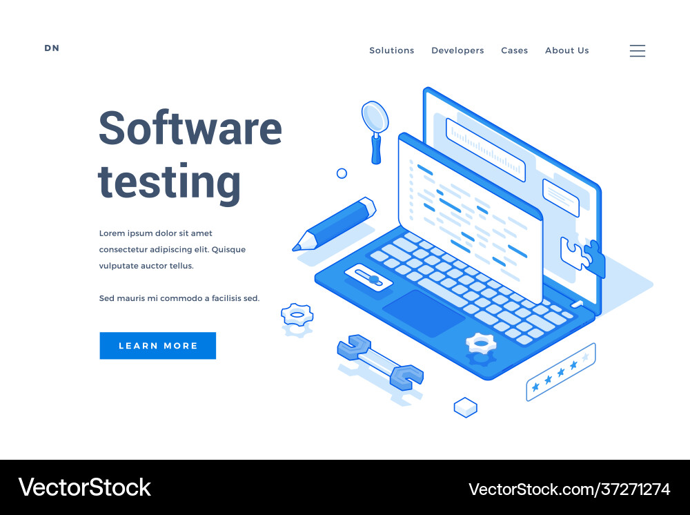 Web page online resource with software testing Web page online resource with software testing vector image