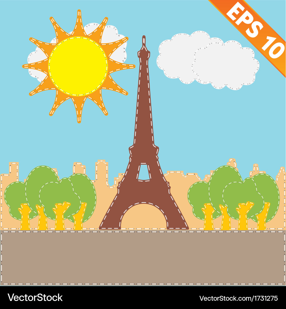 Eiffel tower with stitch style background vector image
