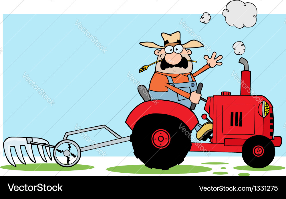 Farmer Operating Red Tractor Royalty Free Vector Image