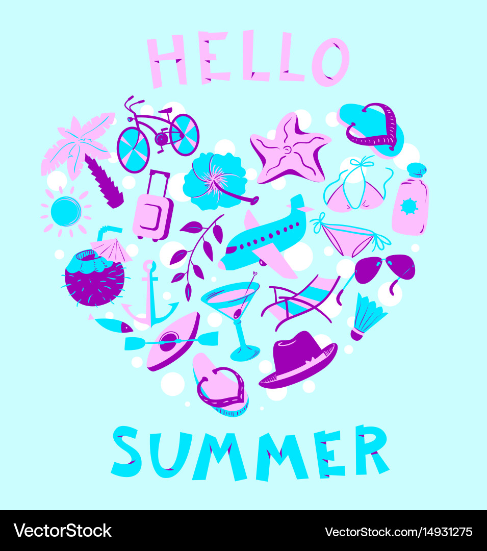 Heart shape with summer objects beach items Vector Image