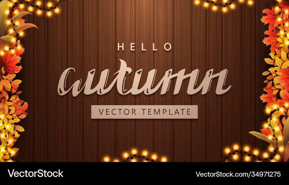 Hello autumn background template with maple leafs Vector Image