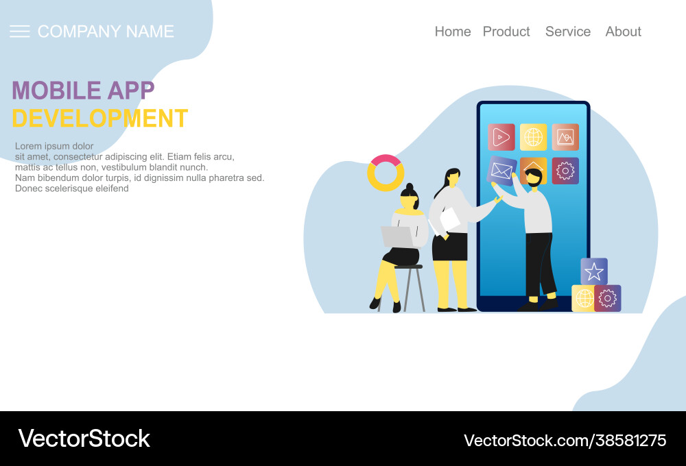Mobile app development landing page website vector image