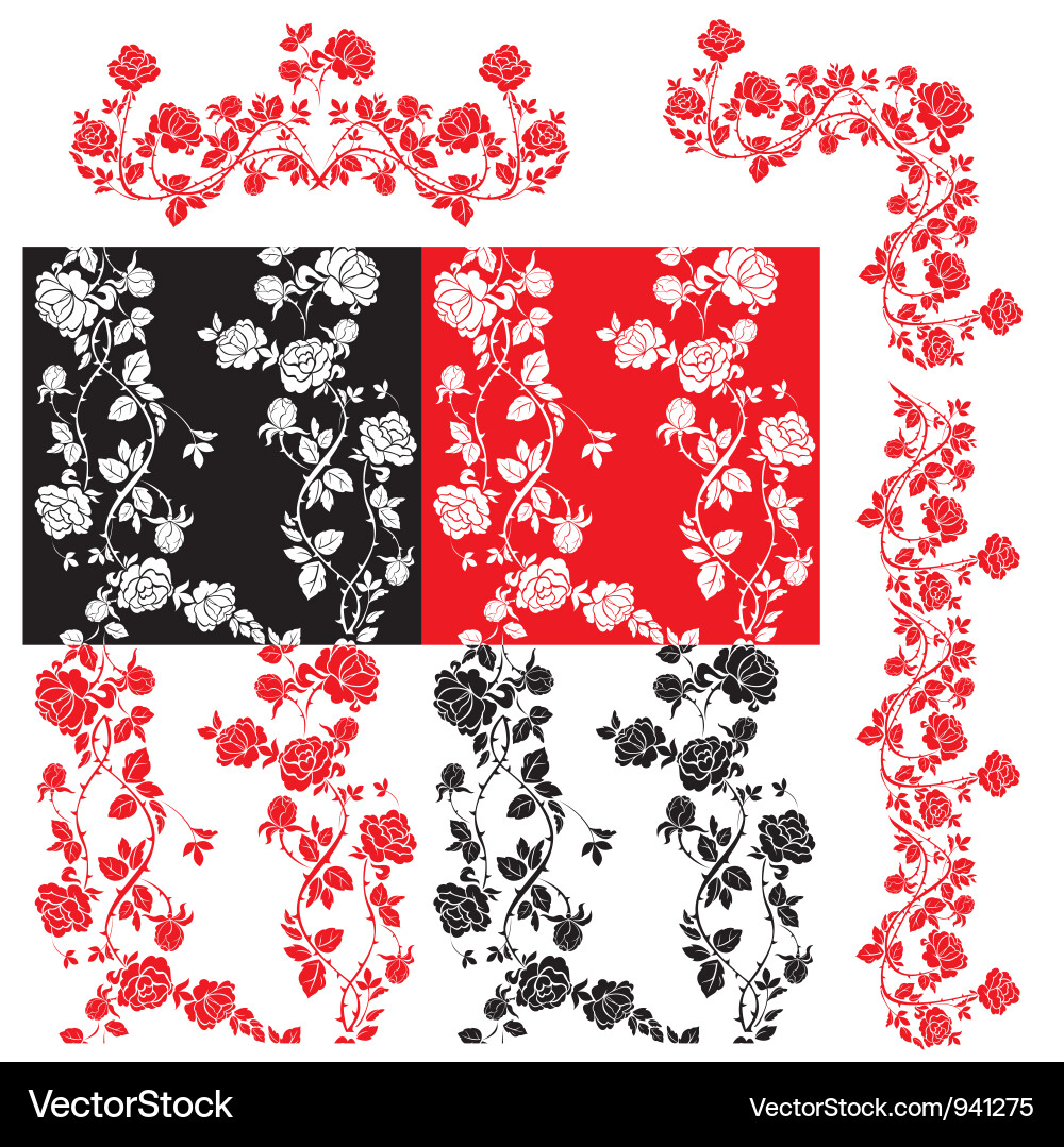 Ornate Rose Patterns & Borders Vector Image